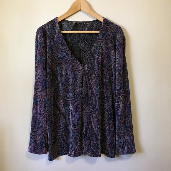 Psychedelic 90s Retro Paisley Crimped Crushed Clasp Closure Open Cardigan - Picture 1 of 16